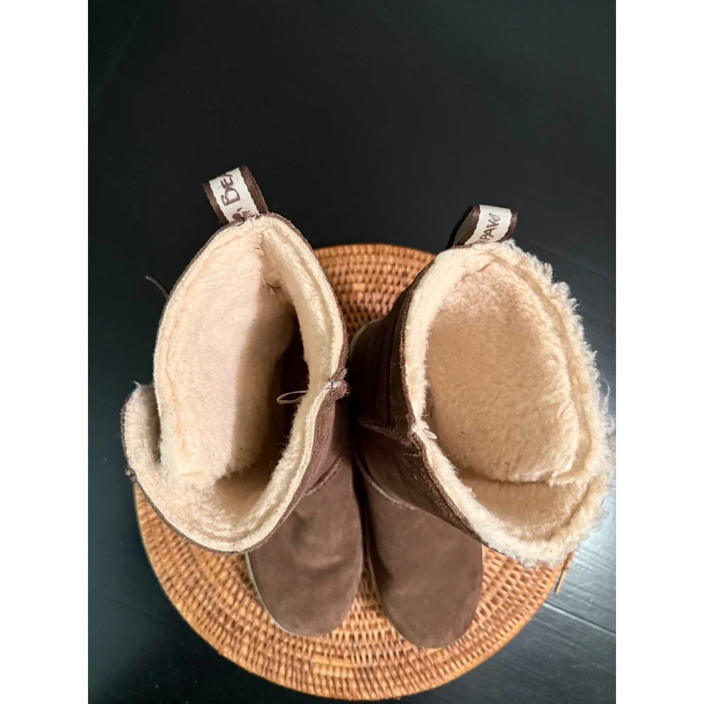 Bearpaw Womens Brown Suede Mid Calf Winter Boots Double Buckle Size 8